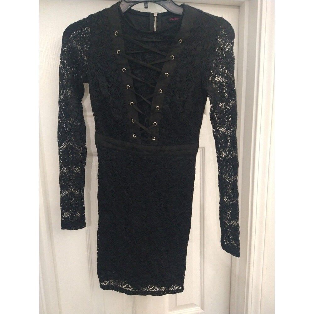 Material Girl Lace Up Lace Mini Dress Xs Black Fairy Wymsigoth Feminine Grunge